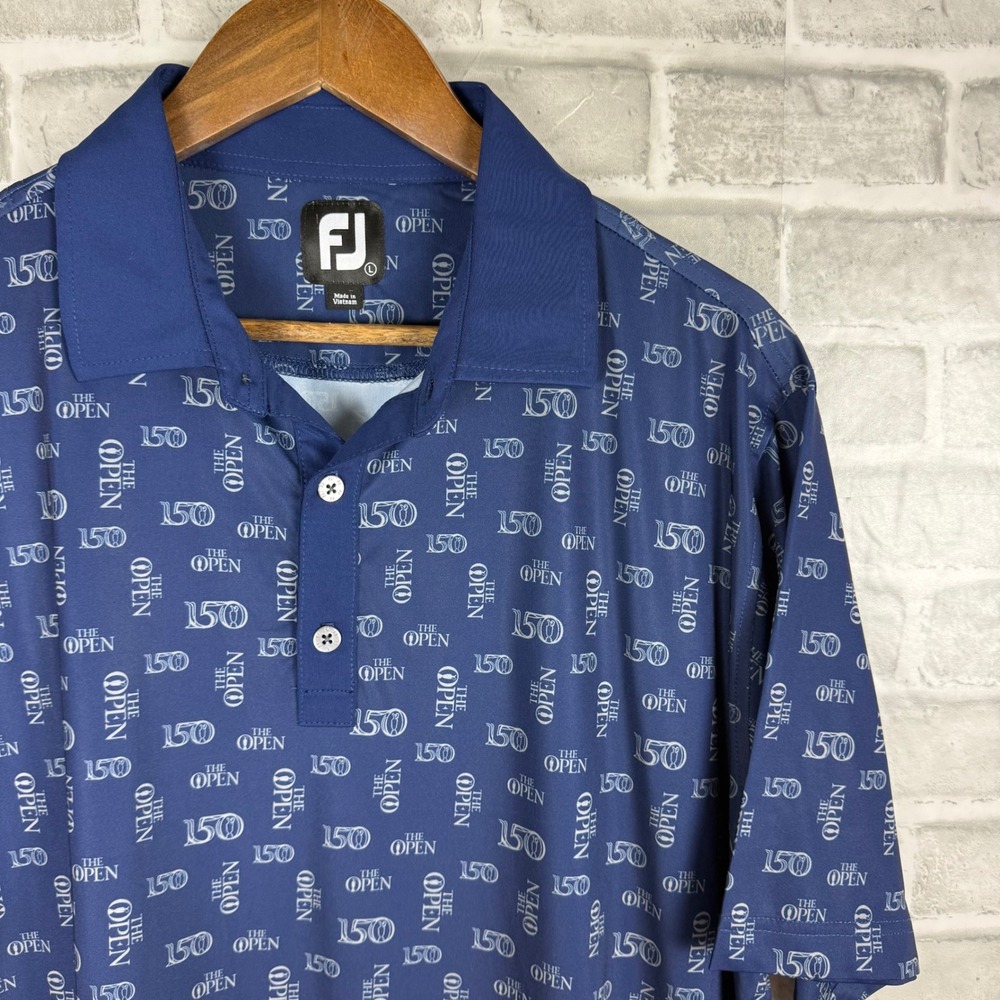 FootJoy Mens 150th Open Championship AOP Lisle Golf Polo Shirt Navy Blue Large